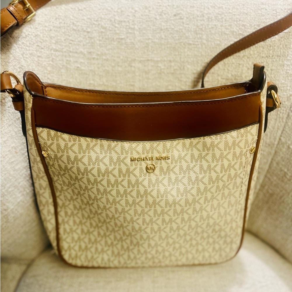 Michael Kors Tan and Brown Crossbody Bag